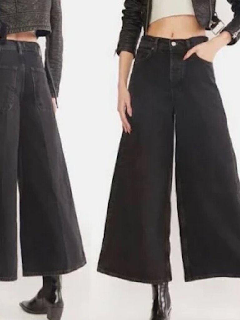 We The Free Black Landry Wide Leg Retro Edgy Punk Grunge Cropped Jeans Sz 29